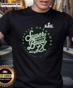 Nice Super Bowl LX Seattle Seahawks 2025 NFC logo T-shirt featuring vibrant colors and a stylish design for fans.