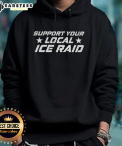 Alt Text: Support your local ice raid hoodie featuring a bold design, perfect for winter activities and ice enthusiasts.