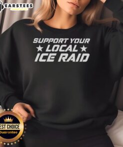 Cozy Nice Support Your Local Ice Raid sweatshirt in a casual setting, perfect for ice skating enthusiasts and local pride.