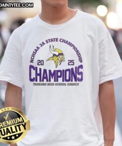 Tarboro High School Vikings 2025 NCHSAA 2A State Championship T-Shirt featuring team colors and logo.