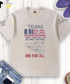 Alt Text: Nice Team USA Milano Cortina Olympics 2026 logo and flag on a washed t-shirt design, showcasing team spirit.