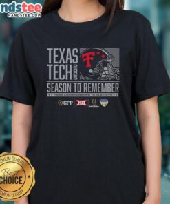 Alt Text: 2025 Texas Tech Red Raiders helmet on a women's tee, celebrating championships and playoff season.