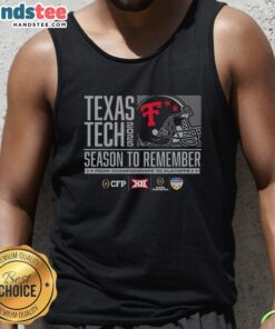 Texas Tech Red Raiders helmet on a tank top, celebrating the memorable 2025 championships and playoff season.
