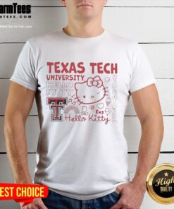 Alt Text: Texas Tech University X Hello Kitty Red Raiders Icons T-Shirt featuring vibrant graphics and team colors.
