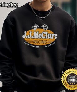 Nice The Cannonball Run J.J. McClure Racing Land Sea Air We Deliver sweatshirt in vibrant colors, perfect for racing fans.