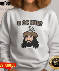Cartoon face of Attila the Hun on a sweatshirt, featuring bold colors and a playful design for a trendy look.