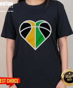 Alt Text: Ladies tee featuring a heart logo for Nice Utah Jazz basketball, perfect for fans and stylish sportswear.
