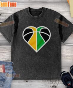 Nice Utah Jazz Basketball heart logo on a washed t-shirt, perfect for fans and casual wear.
