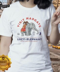 Ladies' tee featuring Lucy the Elephant, America's oldest roadside attraction in Margate, perfect for a nice visit.