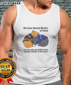 Two male cats playfully fighting and napping together in a closet, showcasing their heated rivalry at home.