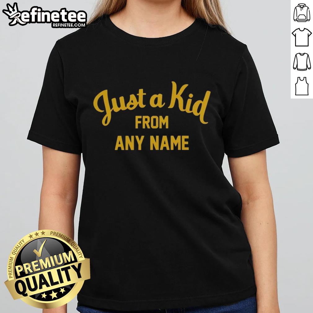 nice-west-virginia-football-just-a-kid-from-any-name-ladies-tee Ladies tee featuring 'Just A Kid From Any Name' design for Nice West Virginia football fans, perfect for game day.