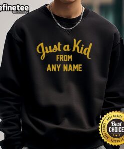 Just a Kid From Any Name sweatshirt featuring Nice West Virginia Football design, perfect for fans and casual wear.