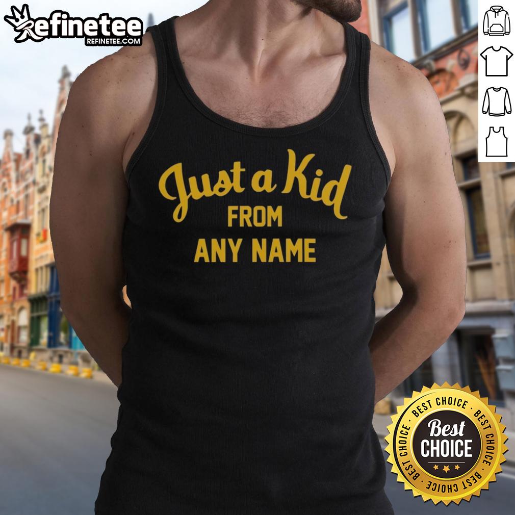 nice-west-virginia-football-just-a-kid-from-any-name-tank-top Kid wearing Nice West Virginia Football tank top, showcasing team spirit and youth enthusiasm for sports.
