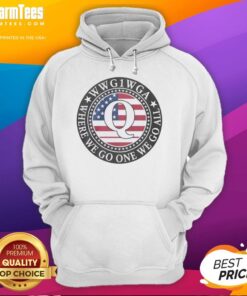 QAnon flag emblem hoodie featuring 'Where We Go One We Go All' slogan for stylish, bold expression of beliefs.