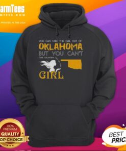 Girl wearing 'You Can Take This Girl Out of Oklahoma' hoodie, showcasing Oklahoma pride and style.