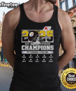 Official 2025 AFC North Division Champions Pittsburgh Steelers tank top showcasing team logo and vibrant colors.