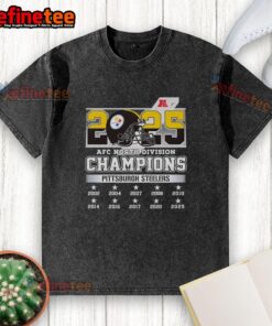 2025 AFC North Division Champions Pittsburgh Steelers washed t-shirt, showcasing team logo and championship pride.