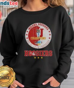 Alt Text: Official 2025 Big 10 Men's Football Champions Indiana Hoosiers sweatshirt featuring team logo and vibrant colors.