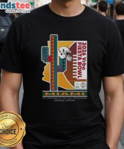 2026 Vrbo Fiesta Bowl Miami Hurricanes CFP Semifinal Prick 6 T-Shirt featuring team logo and vibrant design.