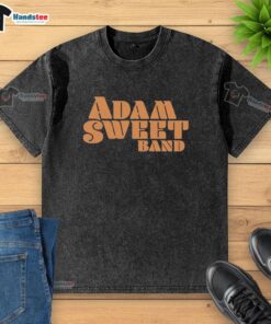 Alt Text: Official Adam Sweet Band logo on a stylish washed t-shirt, perfect for fans and casual wear.