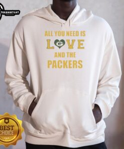 Official All You Need Is Love and the Green Bay Packers Hoodie in green, perfect for fans and game day wear.