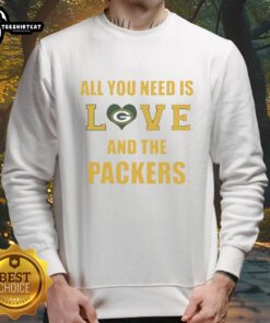 Official All You Need Is Love And The Green Bay Packers Sweatshirt in green, perfect for fans and cozy wear.