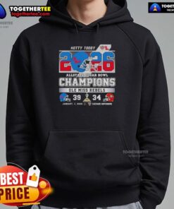 Alt Text: Official Allstate Sugar Bowl Ole Miss Rebels hoodie featuring Hotty Toddy logo, perfect for football fans at Caesars Superdome.