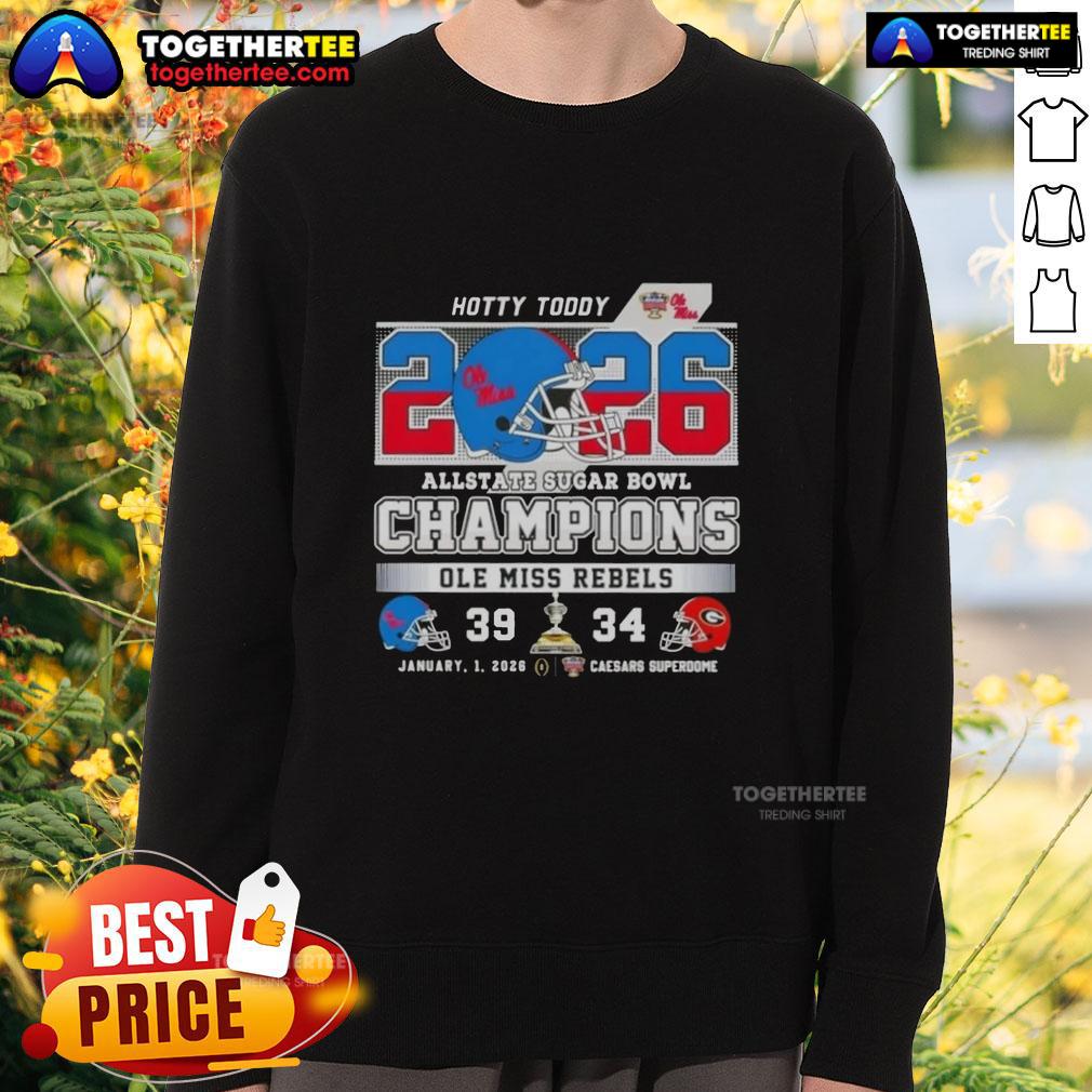 Official Allstate Sugar Bowl Ole Miss Rebels Hotty Toddy Caesars Superdome Football Helmet Sweatshirt Official Allstate Sugar Bowl Ole Miss Rebels Hotty Toddy sweatshirt featuring football helmet design in Caesars Superdome.