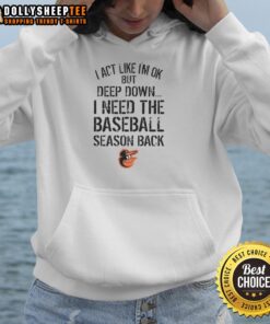 Alt Text: Official Baltimore Orioles hoodie featuring 'I Act Like I'm OK But Deep Down' design, perfect for fans and comfort.