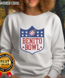 Alt Text: Official Benito Bowl Bad Bunny's sweatshirt featuring vibrant colors and unique design, perfect for fans.