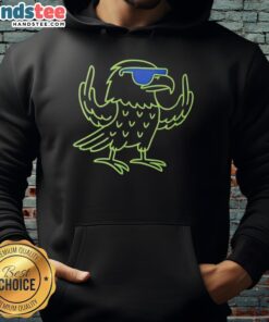 Alt Text: Seattle Seahawks mascot giving a playful middle finger, wearing a 2026 football hoodie, showcasing team spirit.
