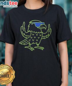 Official Blitz Seattle Seahawks mascot giving the middle finger in a 2026 ladies tee football design.