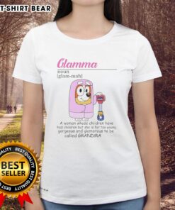 Official Bluey Glamma tee featuring a stylish design for young grandmothers celebrating family love and fun.