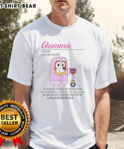 Official Bluey Glamma T-Shirt featuring a colorful design for cool grandmothers celebrating family and fun.
