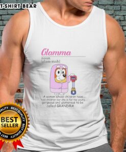 Official Bluey Glamma tank top featuring a stylish design for young grandmothers celebrating family and fun.