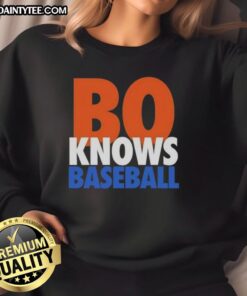 Alt Text: Official Bo Knows Baseball New York Mets sweatshirt featuring vibrant team colors and logo, perfect for fans.