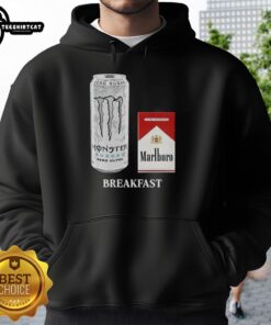 Official Breakfast hoodie featuring White Monster and Marlboro Red cigarette graphics, perfect for casual wear.