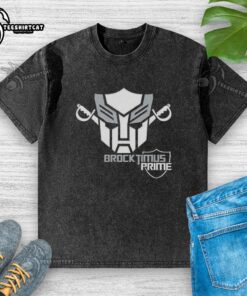 Alt Text: Official Brock Optimus Prime Transformer parody logo on a Las Vegas Raiders washed t-shirt, perfect for fans.