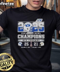 BYU Cougars Beat Georgia Tech Yellow Jackets 2025 Pop-Tarts Bowl Champions Helmet T-Shirt, celebrating the victory.