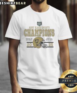 Official Celebrate Army Black Knights Football Champions 2025 Wasabi Fenway Bowl T-Shirt design featuring team logo.