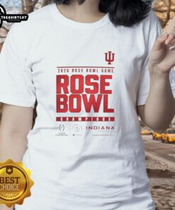 Indiana Hoosiers logo on a ladies tee celebrating the 2025 Rose Bowl Game champions. Perfect for fans and collectors.