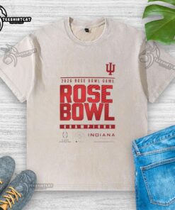 Alt Text: Indiana Hoosiers logo on a washed t-shirt celebrating the Official CFP 2025 Rose Bowl Game Champions.