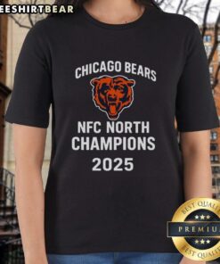 Official Chicago Bears 2025 NFC North Champions logo on a stylish ladies tee, perfect for fans celebrating the win.
