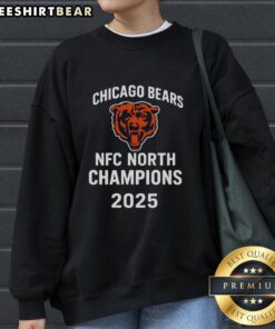 Alt Text: Official Chicago Bears 2025 NFC North Champions logo sweatshirt featuring bold graphics and team colors.