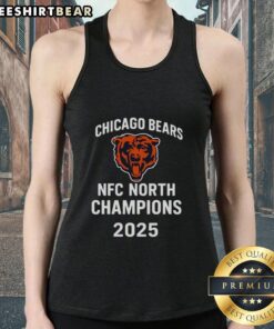 Official Chicago Bears 2025 NFC North Champions logo tank top featuring team colors and design for fans.