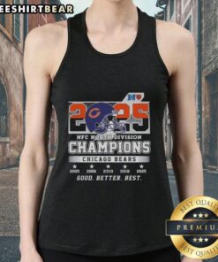 Alt Text: Official Chicago Bears 2025 NFC North Division Champions Good Better Best helmet tank top for fans and collectors.