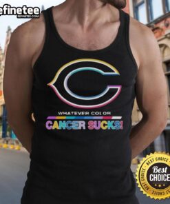 Official Chicago Bears Football tank top featuring colorful 'Cancer Sucks' logo design for awareness and support.