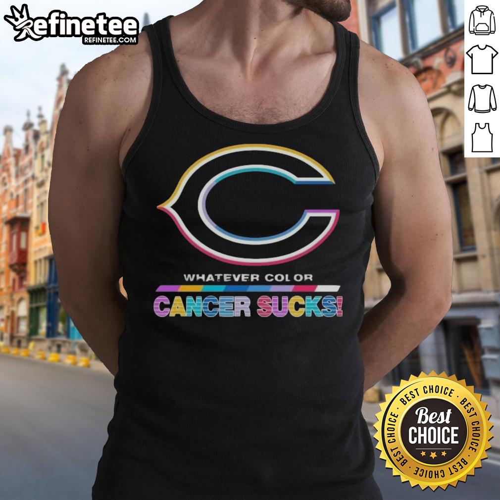 official-chicago-bears-football-whatever-color-cancer-sucks-logo-colors-tank-top Official Chicago Bears Football tank top featuring colorful 'Cancer Sucks' logo design for awareness and support.