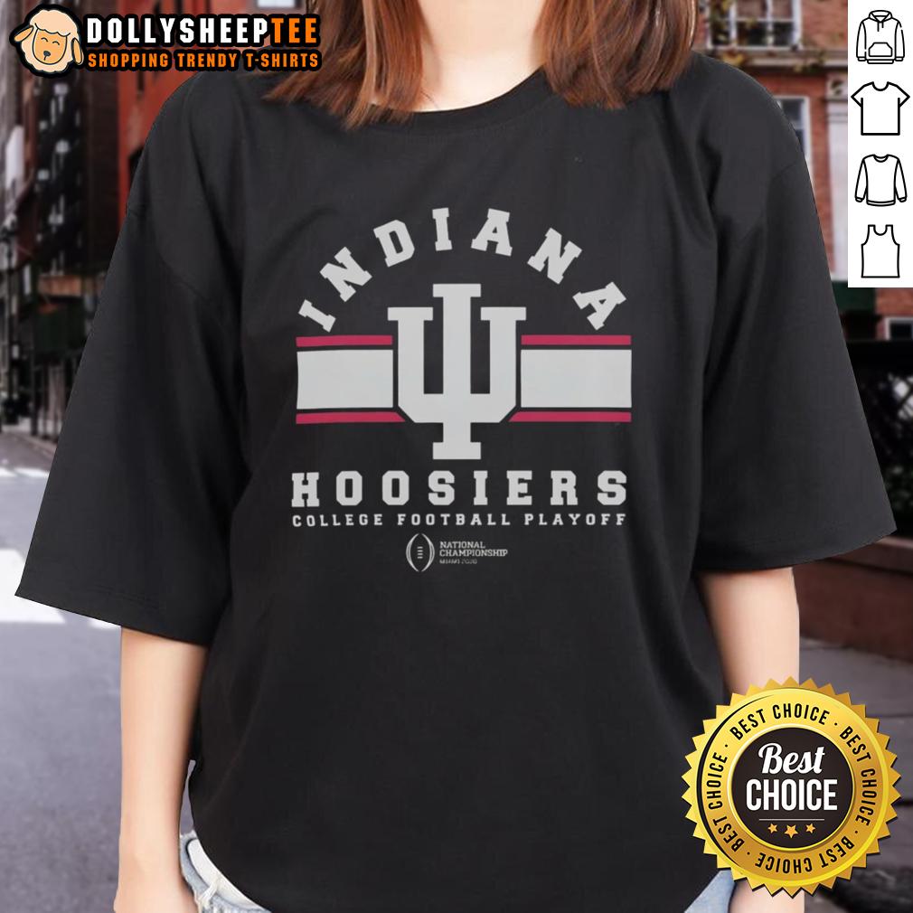 Official College Football Playoff Indiana Hoosiers 2026 National Championship Logo Ladies-Tee Official College Football Playoff Indiana Hoosiers 2026 National Championship logo on ladies' tee shirt.