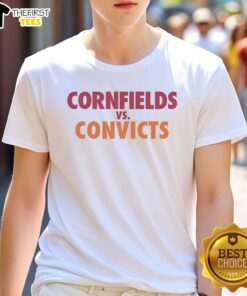 Official Cornfields Vs Convicts T-Shirt featuring bold graphics and vibrant colors for fans of the iconic rivalry.